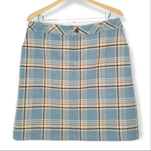 Eddie Bauer 100% Wool Mini Skirt Size 12 Tall Blue Brown Plaid Preppy Academia